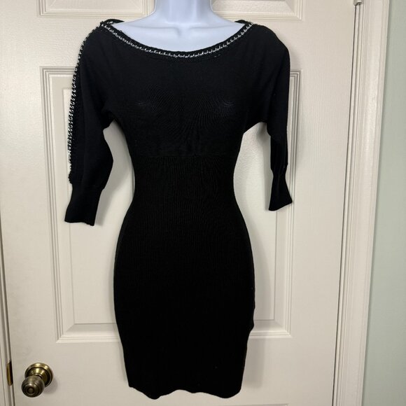 GUESS Black Knit Chain Trim Bodycon Dress - Picture 1 of 6